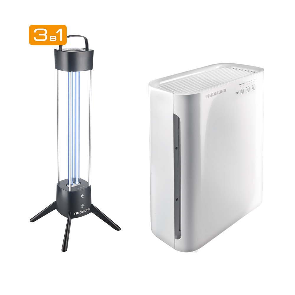Комплект Очиститель воздуха REDMOND RAC-3708 + Бактерицидная ультрафиолетовая лампа REDMOND RUV-6601