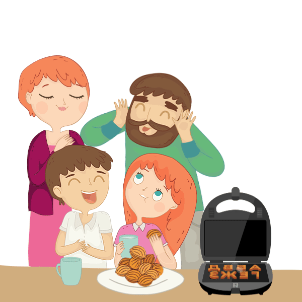 Семья готовит печенье в мультипекаре REDMOND