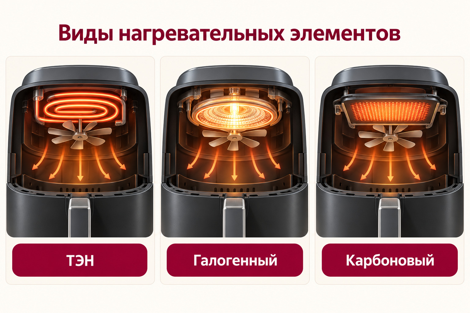 виды нагревательных элементов аэрогриля