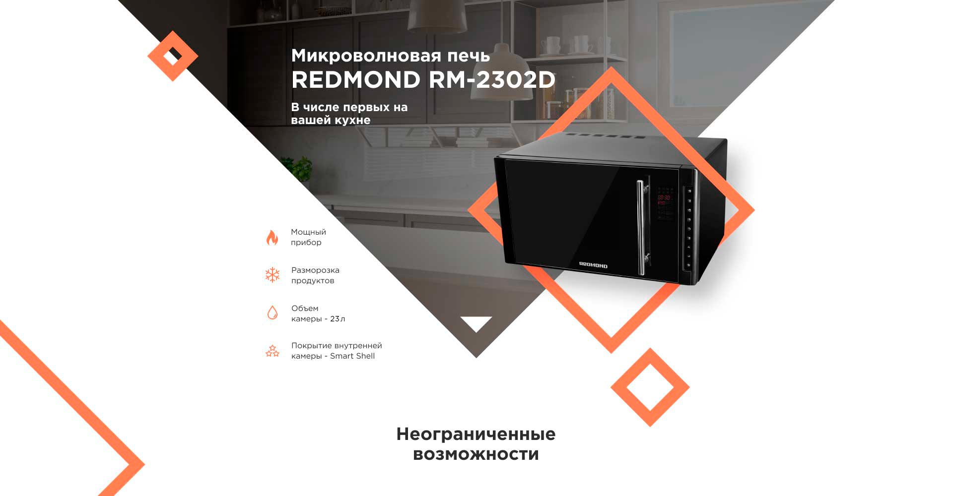 Микроволновая печь REDMOND RM-2302D - отзывы покупателей, владельцев в  интернет-магазине REDMOND