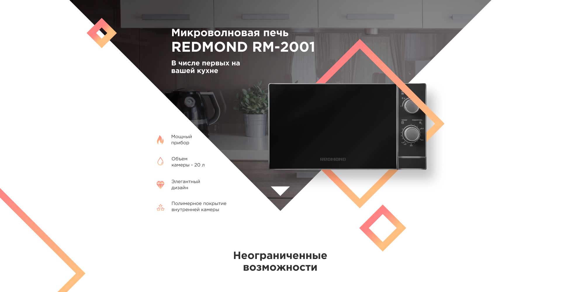 Микроволновая печь REDMOND RM-2001 - отзывы покупателей, владельцев в  интернет-магазине REDMOND